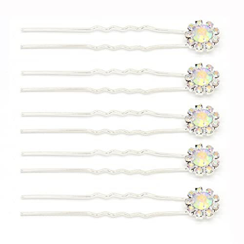 Ammei Crystal Bridal Hair Pins Clips Wedding Hair Accessories Hair Set Jewelry With Rhinestone For Brides and Bridesmaids Set Of 12 (AB Silver) - color: AB Silver