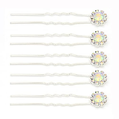 Ammei Crystal Bridal Hair Pins Clips Wedding Hair Accessories Hair Set Jewelry With Rhinestone For Brides and Bridesmaids Set Of 12 (AB Silver) - color: AB Silver