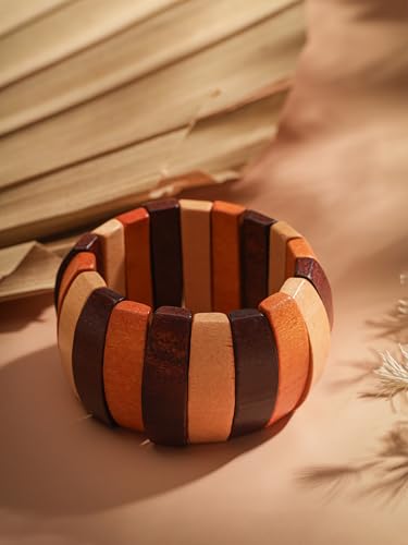 MINACHI Boho Chunky Colorful Wooden Bead Stretch Bracelet, Handmade Bohemian Statement Jewelry For Women - style: Bracelet RAC.002