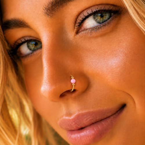 Jolliz Opal Nose Rings Hoops – 24 Gauge Classic Design, Elegant Nose Rings for Women & hypoallergenic Nose Piercings Jewelry Perfect for Any Occasion with Comfortable Fit - color: Pink Opal Gold