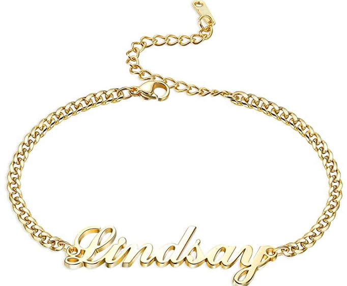 Custom Ankle for Women for Women 18K Gold Plated Adjustable Name Anklet Customized Beach Anklet Gifts - color: Name Anklet with Cuban Chain