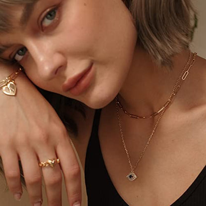 MEVECCO Dainty Pendant Layered Necklaces for Women | 18K Gold Plated Brass, 2-Piece Set With A Choker-Length Upper Layer, Wear Together Or Separately, Refined Everyday Style - style: Layer Blue Eyes