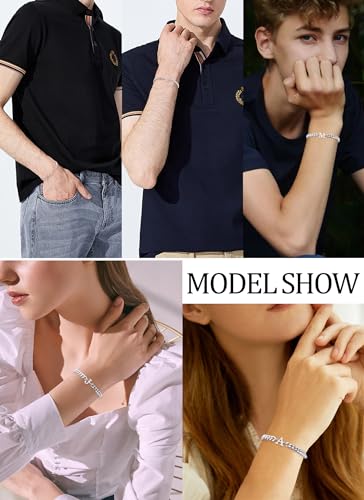 Initial Bracelet Matching Couple Bracelets Silver Letter A-Z Stainless Steel Cuban Link Chain Mens Bracelets Christmas Birthday Gifts for Men Women Him Teens Best Friends Husband Dad Son - color: P