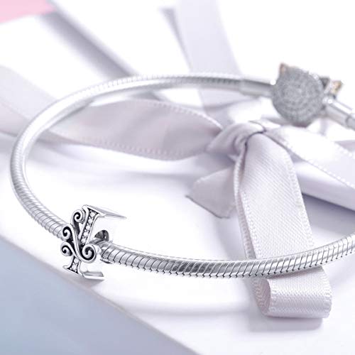 BISAER 925 Sterling Silver Initial Letter A-Z Charms for Bracelets Alphabet Beads Charm Jewelry Gifts - color: Letter I