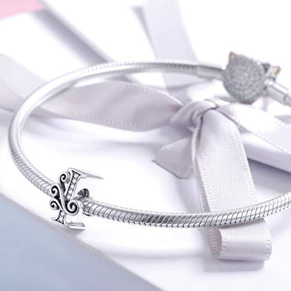 BISAER 925 Sterling Silver Initial Letter A-Z Charms for Bracelets Alphabet Beads Charm Jewelry Gifts - color: Letter I