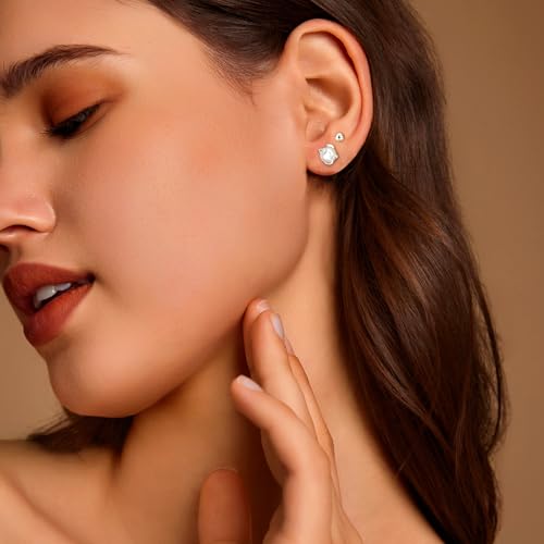 Pearl Earrings for Women 14k Gold/Silver Pearl Drop Earrings Long White Pearl Tassel Dangle Statement Earrings Bridal Wedding Dainty Prom Earrings Birthday Gifts Jewelry - color: Silver Caged Pearl+Ball Stud Earrings
