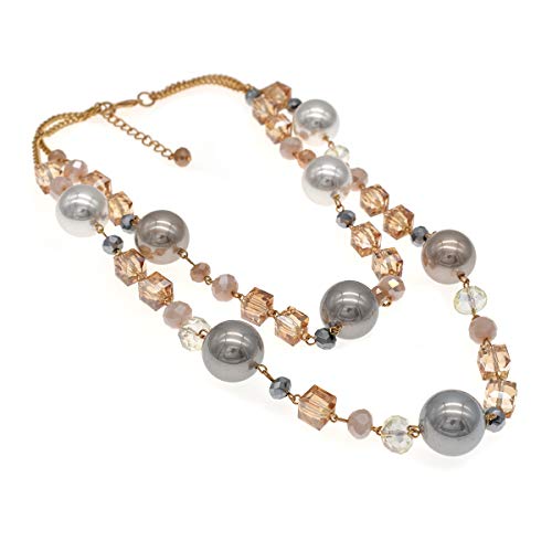 utop JNF Hand made Pearl Statement Necklace for Women Rhinestone Multilayer Crystal Necklaces Chunky Pearl Necklace Large Pearl Necklace and Earrings Set for Mother Mom's gift - color: champagne pearl crystal necklace