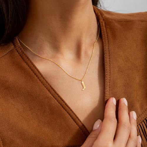 Dainty Gold Necklace: 14k Gold Plated Dianty Boots Bow Sun Moon Horse Evil Eye Conch Seahorse Necklace for Women 16.5"+2" - color: Boots