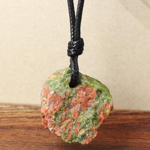 FANASY Natural Raw Crystal Necklace for Women Irregular Stone Necklaces Spiritual Gemstone Pendant with Adjustable Rope - color: Unakite