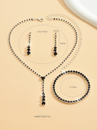 MIFYNN Rhinestone Wedding Set for Women Sparkle Crystal Earrings Necklace Bracelet Jewelry Set Wedding Party Prom Jewelry Set for Brides Bridesmaid - color: Black