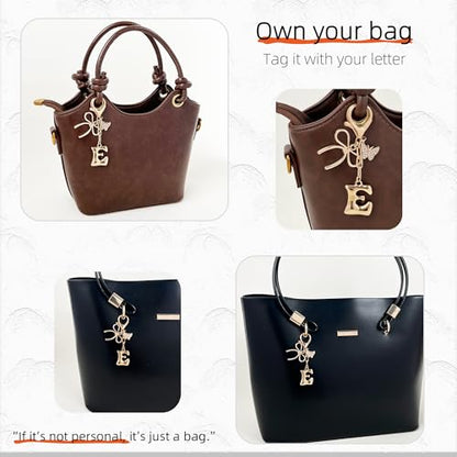 Gold Bubble Heart, Cherry, Bow & More Designs Letter Initial Keychain Bag Charms – Cute Purse Charms for Handbags - color: Bow & Butterfly, style: E