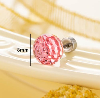 Dazzling Crystal Disco Ball Cartilage Stud Earrings for Women Mom Stainless Steel Austrian Colorful 6mm/8mm CZ Tragus Screw Flat Back Helix Tiny Studs Earring Fashion 60's 70's Jewelry Prom Party 20G - color: Pink,8mm