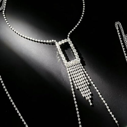 Rhinestone Body Chain for Women Sparkle Tassel Chest Chain Crossover Bikini Bra Chain Sexy summmer Beach Body Jewelry