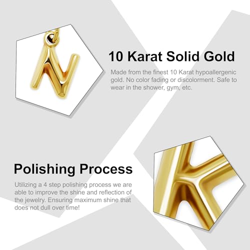 Gold Puffed Initial Letter Charm - 10 Karat Gold - 3D Bubble Letter Pendant - style: Letter n