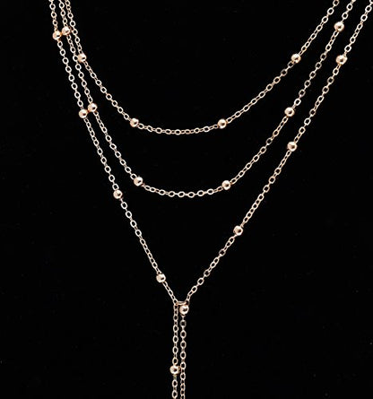 MOLOCH Layer Choker Long Chain Tassel Pendant Necklace Handmade Bead Station y Necklace Charm Chain Jewelry Necklace - color: gold