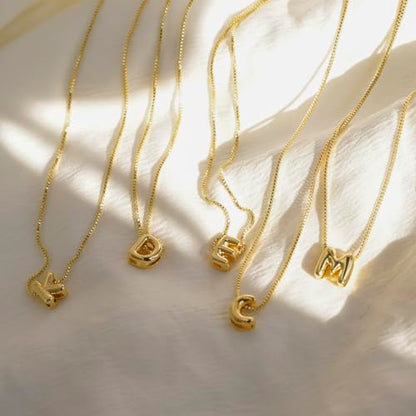 14K Gold Plated Bubble Letter Necklace, Tarnish Free and Waterproof Dainty Initial Necklace for Women, Trendy Personalized Gold Jewelry Gift for Her - color: Gold, style: D