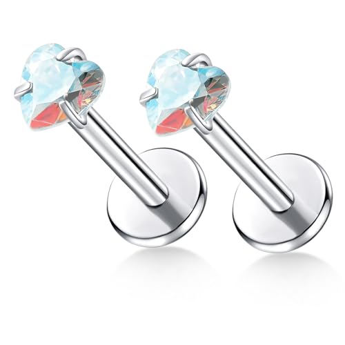 BelezaDosas G23 Titanium Labret Studs Threadless 16G Lip Rook Lobe Tragus Helix Cartilage Push Back Earring Piercing Jewelry - style: 1 piar love ab