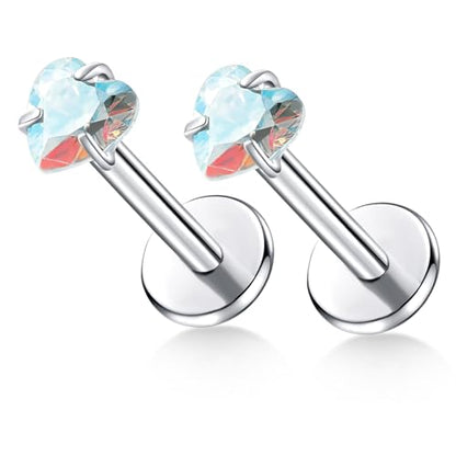 BelezaDosas G23 Titanium Labret Studs Threadless 16G Lip Rook Lobe Tragus Helix Cartilage Push Back Earring Piercing Jewelry - style: 1 piar love ab