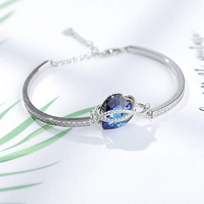 AOBOCO I Love You Jewelry - Sterling Silver Blue Purple Love Heart Bangle Bracelet Embellished with Crystals from Austria, Fine Anniversary Birthday Jewelry Gifts for Women - style: 03 Infinity Blue Bracelet