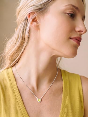 Silvora Heart/Round Birthstone Necklace for Women, Sparkling Crystal Pendant, Dainty Birth Month Jewelry, Adjustable 16"+2" Chain - color: Silver, style: November Heart