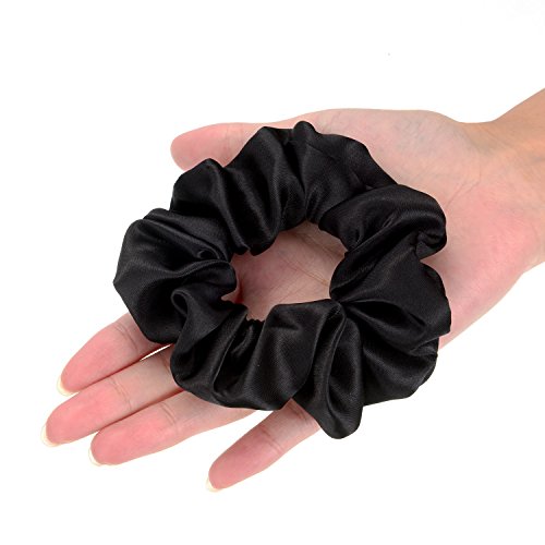 10 Pieces Satin Scrunchies Hair Elastic Bands Solid Hair Ties for Sleep Small Elastic Bobbles Women and Girls Headdress Accessories Decorations(Black)
