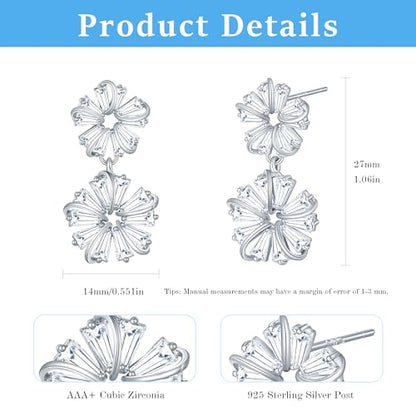 Gemsme Bridal Wedding Earrings for Brides Bridesmaides, 925 Sterling Silver Posts hypoallergenic Cubic Zirconia stud,Drop & Dangle Earrings for Women Jewelry Gifts - color: White - Flower Drop Earrings