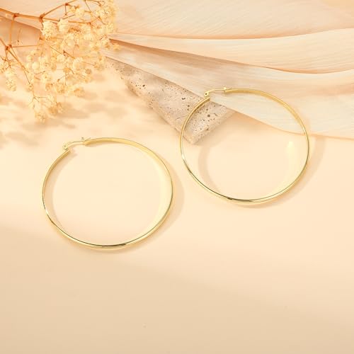 Apsvo Hoop Earrings for Women, 5mm Wide 14K Gold Plated/Silver Hoop Earring Hypoallergenic 925 Sterling Silver Earrings Lightweight Large Earrings for Women - color: 3mmWide-70mmGold