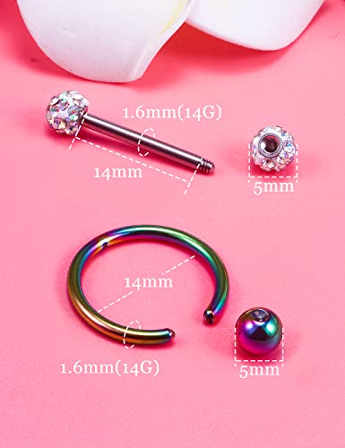 Oufksiyy 12 Pairs Nipple Rings Surgical Stainless Steel Hypoallergenic Nipple Piercing Jewelry 14G Nipple Barbells Hoops Tongue Rings for Women Men 14mm 14 Gauge Niple Tongue Jewelry