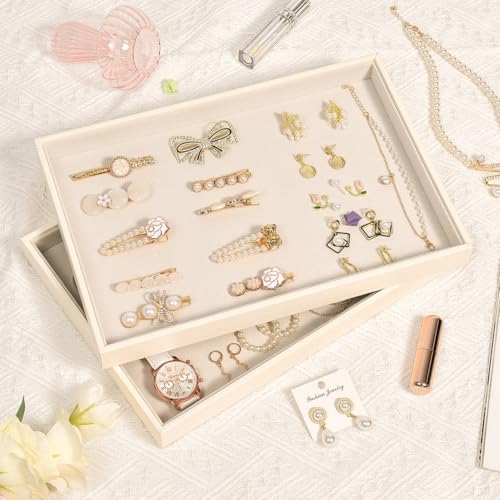 Beige Velvet Jewelry Tray for Drawers Jewelrys Display Tray Stackable Jewelry Organizer Trays for Necklace Bracelet Ring Watch (1 Pack) - color: Beige