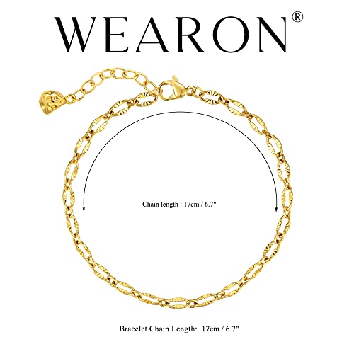 WEARON Gold Bracelet for Women 14K Gold Plated Snake Herringbone Figaro Cuban Bead Paperclip Cable Box Chain Simple Jewelry - style: Cable Chain