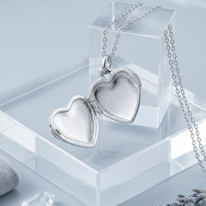 YOUFENG Love Heart Locket Necklace That Holds Pictures S925 Silver Photo Lockets Gifts for Women Jewelry - style: Floral Locket