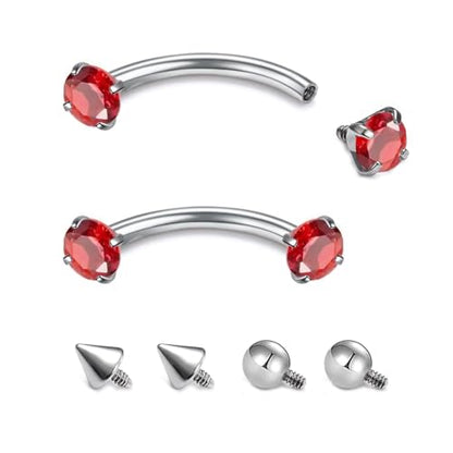 16G Eyebrow Piercing Jewelry Surgical Steel Internal Thread Curved Barbell Tiny Eyebrow Ring Vertical Labret Lip Jewelry Ear Rook Small Christmas Belly Button Ring for Women Men - color: red