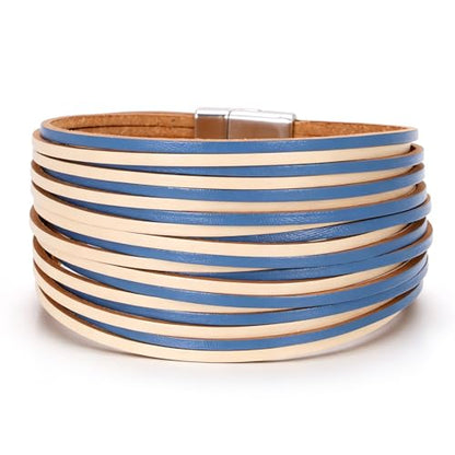 hotoo Leather Wrap Bracelet for Women - color: Blue and white