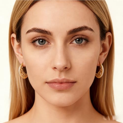 Parmuz 925 Sterling Silver Earrings Hoops for Women Ladies Simple Lightweight Twisted Medium Hoop Earrings With Cubic Zirconia Hypoallergenic Jewelry for Her - color: Gold 6