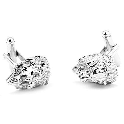 Flairs New York Gentleman's Premium Handmade Artisan Tie Bars Clips Cufflinks - size: Medium, style: Silver Lion Heads Cufflinks (1 Pair)