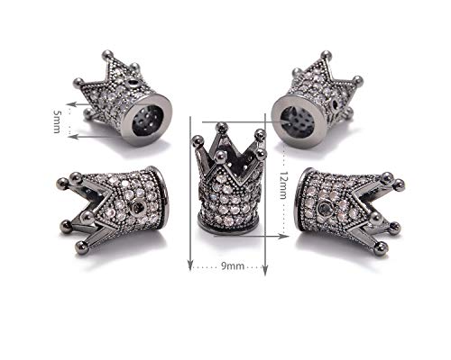 AD Beads Zircon Pave Rhinestones Crown Big Hole Bracelet Connector Spacer Beads (10 Pcs Clear on Gunmetal Crown (9x12mm)) - color: 10 Pcs Clear on Gunmetal Crown (9x12mm)
