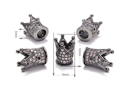 AD Beads Zircon Pave Rhinestones Crown Big Hole Bracelet Connector Spacer Beads (10 Pcs Clear on Gunmetal Crown (9x12mm)) - color: 10 Pcs Clear on Gunmetal Crown (9x12mm)