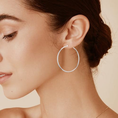 JIAYIQI Sterling Silver Hoop Earrings 18K White Gold Plated Silver Circle Endless Earrings Hoops Jewelry Lightweight Hoop Earring for Women Diameter 10,14,16,18,20,25,30,35,40,50,60mm - style: Silver-50mm