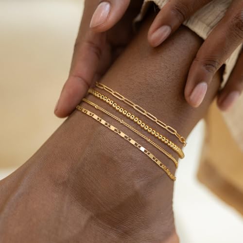 Tewiky Chunky Ankle Bracelets for Women,Dainty Layered Waterproof Anklet for Women Adjustable Cuban Set Stackable Cute Summer Beach Jewelry Gift - color: HB-15