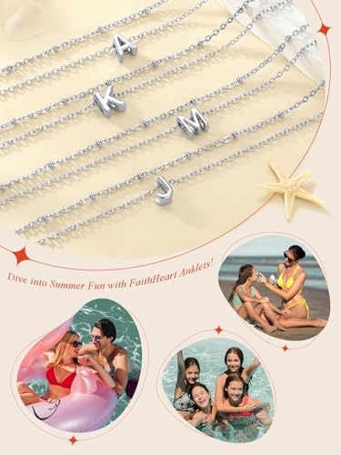 FaithHeart Initial Ankle Bracelets for Women, Waterproof 14k Gold Plated Initial Anklets Non Tarnish Stainless Steel Cute Layered Anklet Summer Beach Jewelry - color: Silver, size: Initial X