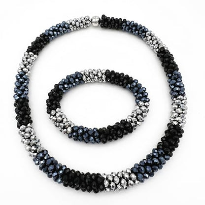Hand Knotted Beads Statement Necklace Bracelet Jewelry Set Artificial Crystal Choker for Women- Handmade Beaded Strand Sparkly Faceted Crystal Rondelle-17inches, 30 Colors - color: Black-Silvery-Gunmetal Set