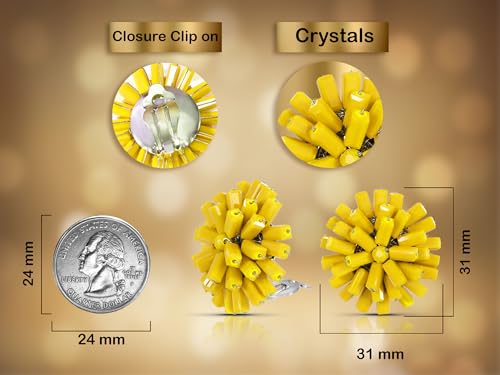 Vibrantly Bright Fluorescent Yellow Burst Crystal Bead Cluster Clip-On Earrings
