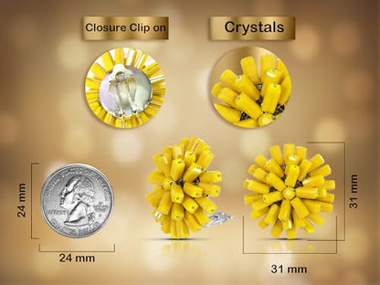 Vibrantly Bright Fluorescent Yellow Burst Crystal Bead Cluster Clip-On Earrings