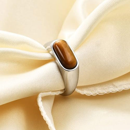 MYNENEY Signet Mens Pinky Rings Statement Wedding for Women - color: Brown stone