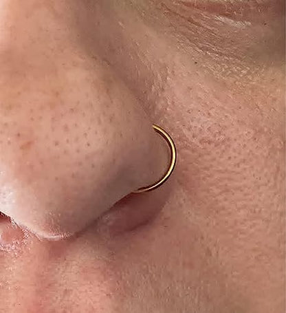 Longita Fake Lip Ring and Nose Piercing Set - Ball Spike, Hoop, Stud, Stick-on Bridge and Eyebrow Ring - Silver, Gold, Black - color: 3-gold