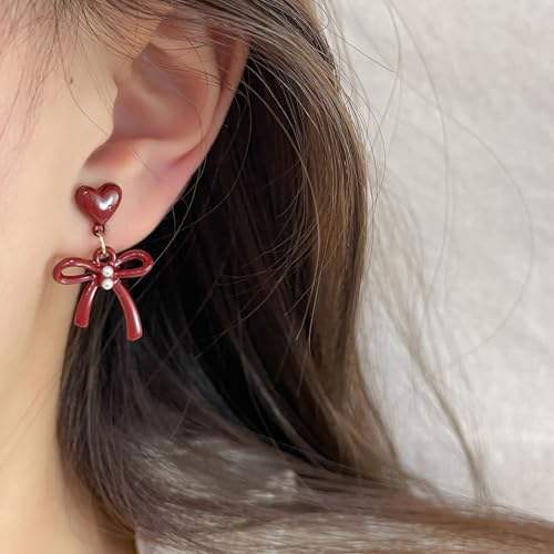 Bow Earrings Red Earrings for Women Dangle Cute Earrings Red Stuff Jewelry Outfits Accessories Gifts for Girls - color: A5:red bow earrings