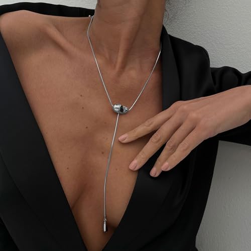 CHICUTIE Long Y Gold Necklace for Women, 14k Gold Plated Lariat Y-Shaped Chunky Pendant Necklaces Trendy Dainty Drop Necklaces Jewelry for Women Gifts - color: Silver