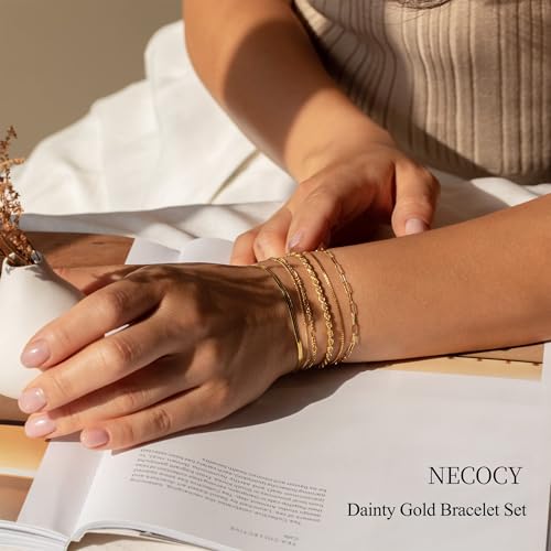 Gold Bracelets Sets for Women Waterproof | Non Tarnish Gold Plated Cuban Paperclip Link Chain Stackable，Trendy Jewelry Accessories Gifts for Women - style: 6Pcs BRACELET SET-01