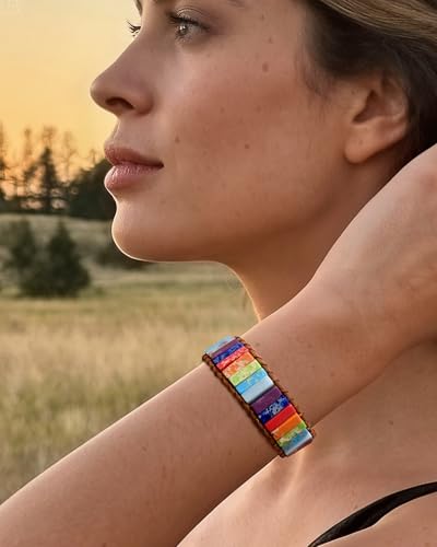 Boho Leather Wrap Bracelet for Women Handmade Colorful Natural Stone Beaded BraceletAdjustable Bohemian Beach Vacation Jewelry Gift