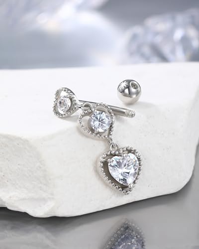 Triple Heart Dangle Belly Button Rings - 14G Reverse Navel Rings Dangly Cute Belly Piercing Jewelry - Stainless Steel - color: Silver